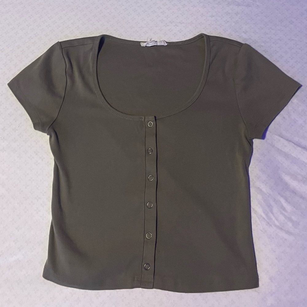 Green Button-Up Crop Tank Top